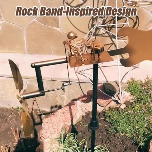 Handmade Metal Drummer Windmill,Garden Metal Rock Band Windmill, Wind-Powered Figurine Decor,Drummer Wind Spinner for Yard,Garden, Patio,Outdoor (Silver) in Saudi Arabia