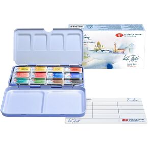 White Nights Extra Fine Artists Grade Professional Watercolors 12 Full Pans in Metal case Set by Nevskaya Palitra