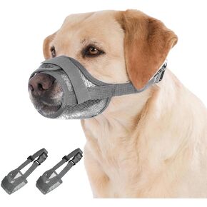 Soft Mesh Dog Muzzle 2-Pack, No Bite Escape-Proof Design, Breathable Adjustable for Aggressive Dogs & Chewing Prevention – Vet-Approved for Grooming, Training, Small Medium Large Breeds (Black, L)