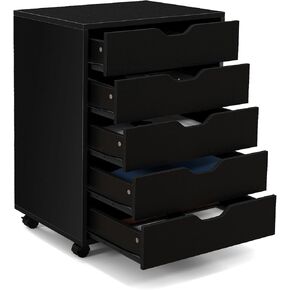 5 Drawers File Cabinet, Vertical Filing for Home Office, Mobile Under Desk Storage With Wheels, Modern Chest of Drawers for Bedroom (Rustic Brown)