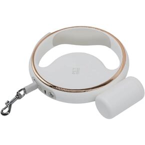 Invent Inc. Retractable Dog Leash 10 FT Long Rope Silicone Curve Handle LED Flashlight Attached Garbage Bag Holder White