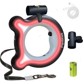 Pets 9.84ft Retractable Dog Leashes with LED Up to 66 lbs Anti-Slip Handle and 360°No Tangle Dogs Walking Leash with Built in Poop Bag for Small/Medium/Large Breeds (Black)