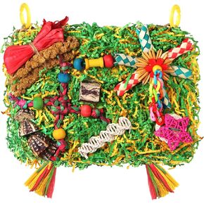 Bird Toys Parakeet Toys,Large-Sized Parrot Foraging & Shredding Cage Hanging Toys with Seagrass Mat for Budgies,Cockatiels,Lovebirds,Conures Small & Medium Parrots (Colorful with Starfruit (1PCS))
