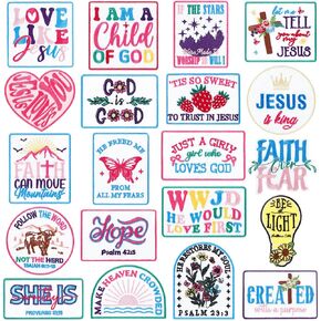 20 Pcs Christian Iron on Patches Love Like Jesus Embroidered Trucker Hat Patch Sew on Applique Bible Verse Religious Iron on Heat DIY Accessories for Clothes Uniform Backpack Jacket(Classic)