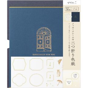 Midori 33277006 Colored Paper, Bi-Fold, With Sticker and Sleeve Case, Door, Navy Blue