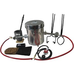 6KG Propane Melting Furnace Kit - Double Burner Stainless Steel Foundry Furnace Kiln for Smelting Gold, Silver, Aluminum & Brass, Includes Crucible, Ingot Mold & Crucible Tongs for Lifting and Pouring