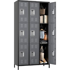 Aobabo Metal Locker for Employees, 6 Doors Metal Locker Cabinet with Lock, Industrial Storage with 18 Hooks, Storage for Office Gym, Bedroom, Dormitory, Assembly Required, Black