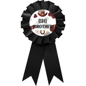 Western Cowboy Big Brother Tinplate Badge Pin, Cowboy Brother to Be Pin, Little Cowboy Happy Birthday Button for Boy, Black Rosette Birthday Boy Award Ribbon, Wild West Baby Shower Party Favors