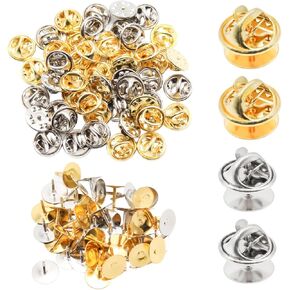50 Pairs Butterfly Clutch with 10MM Blank Pins, Butterfly Clutch Tie Tacks Pin Back Replacement for Craft Making (Silver and Gold)