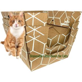 Cats Desire Disposable Litter Box Pack (3 Tray) w/Perforated and Low Entry - Fits Large Cats, Partially Recycled Cardboard, 19" L x 17" W x 8.5" H