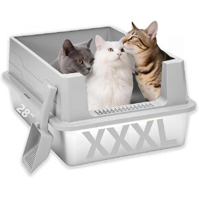 Stainless Steel Litter Box XXXL, High Side Cat Litter Box for Large Cats & Multi cat, Anti-Urine Leakage, Easy Clean (28" x 20" x 12.5",Grey)