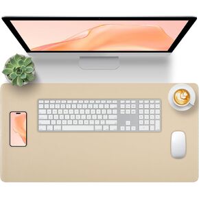 Leather Desk Pad, Computer Desk Mat, Large Mouse Pad, Waterproof Keyboard and Mouse Mat, Non-Slip PU Desktop Protector Cover for Office and Home. (Beige, 31.5"x15.7")