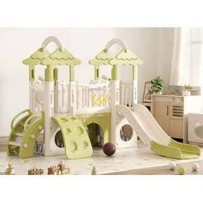 XJD 9 in 1 Toddler Slide, Jungle Slide with Basketball Hoop, Tunnel and Storage Space, Outdoor Indoor for Toddlers Age 1+,Tree House Design Toddlers Outdoor Indoor Playground (Brown)