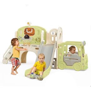 Toddler Slide, 10 in 1 Kids Slide Playset for Toddlers 1-3, Indoor Playground, Outdoor Playset, Green