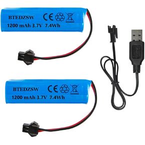 2 حزمة 3.7 فولت 1200mAh بطارية Li-Ion مع شحنات USB SM-2P Plug RC بطارية قابلة لإعادة الشحن متوافقة مع سيارات التحكم عن بُعد DE55 TB202 E35 DE38 DE40 TM141 TOY CARS