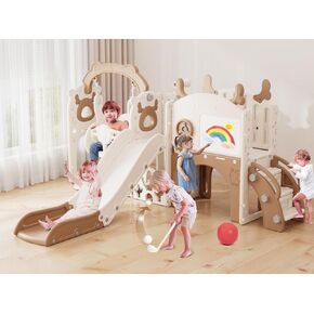 XJD 13-in-1 Toddler Slide and Swing Set, Kids Slide for Toddlers Age 1+, Toddler Outdoor Playset New Upgrade with Golf Set, Basketball Hoop, Drawing Board for Playground (Red Blue)