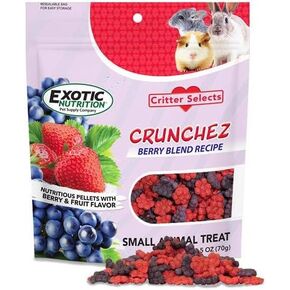 Crunchez Berry Blend - Crunchy Fruit Flavored Treat Bites - Sugar Gliders, Squirrels, Marmosets, Prairie Dogs, Hamsters, Chinchillas, Exotic Birds, Rabbits, Guinea Pigs, Degus, Small Pets… (2.5 oz.)
