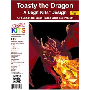 LEGIT KITS Toasty The Dragon Quilt Kit, Foundation Paper Piecing Pattern with Precut Fabric, 60 x 80 inches