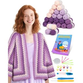 Aeelike Crochet Kit for Beginners, Easy Crochet Cardigan Kit Beginners Crochet Kits for Adults Kids, Granny Squares Cardigan & Step by Step Instruction Accessories Included, Elegant Knitting Gift Set