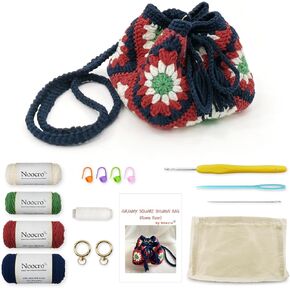 كيس الكروشيه NOOCRO CORCHET GRANNY SQUARE SHUMAI ، محفظة ، مجموعة DIY كاملة ، تعليمات مفصلة ، دروس فيديو ، للمبتدئين أو الكروشيهات المتوسطة والمتقدمة (العنبر) in Kuwait