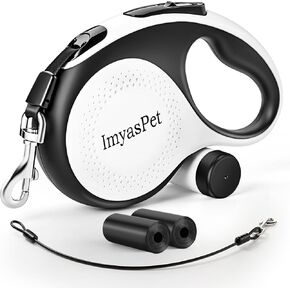Retractable Dog Leash with Chew Proof Cable, Pet Walking Leash with Poop Bag Dispenser, 26Ft Heavy Duty Dog Leashes for Medium Large Dogs up to 110lbs (White, Large - 26 ft)
