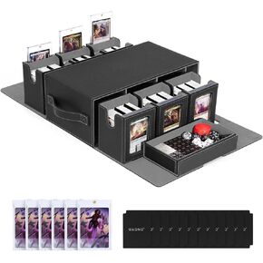 Commander Deck Box for MTG, 6-Deck Modular Card Case with Dice Tray Holds 600+ Double-sleeved Cards, Removable Trading Cards Storage Box with 35PT Magnetic Card Holders for TCG, Black Grey