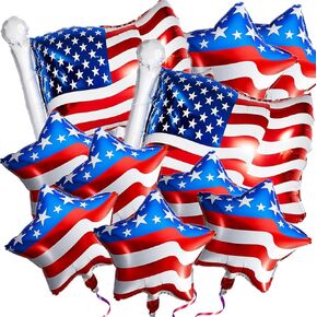 4th of July Balloons 16Pcs Patriotic Independence Day Foil Balloons American Flag Balloons for Independence Day Labor Day American Themed Birthday Party Decorations