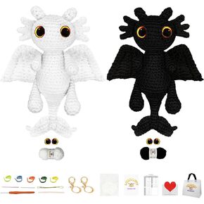 LuNuaFvy Beginner Crochet Kit-Crochet Animal Amigurumi Kit,Knitting & Crocheting Starter Kit for Adults & Teens,with Soft Yarn,Video & Book Instruction,Hook,Bag,Crochet Dragons as Gift for Kids