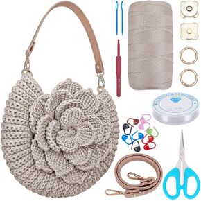 FREEBLOSS Crochet Bag Kit for Beginners Crochet Tote Bag Set Crochet Bag Starter Kit with Step-by-Step Video Tutorials, Flower Crochet Knitted Bag Adult Crafts Projects