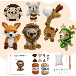 Lucky 6Pcs Crochet Kit for Beginners, DIY Craft for Kids and Parent-Child time, Great Gift for Crochet Lovers, Crocheting Animal Kits with Step by Step Videos,Yarn,Crochet,Birthday Holiday Gift