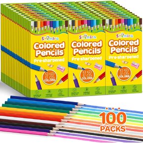 Shemira 1200 Count Colored Pencils Bulk, 100 Packs Pre-sharpened Coloring Pencil in 12 Colors, Erasable Colored Pencils', School Supplies for Kids Teachers, Back to School Supplies, Art Supplies
