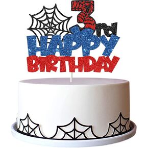 Happy 3rd Birthday Cake Topper, Spider Cartoon Movie Themed Happy 3rd Birthday Cake Decor for Men Boy Children, Three Years Birthday Party Supplies