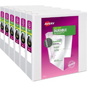 Avery Durable View 3 Ring Binder, 4 Inch Slant Rings, 6 White Binders (09801)