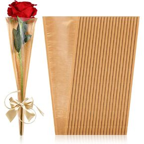 BOYYOEE 50PCS Kraft Flower Bouquet Wrapping Paper Bags Floral Sleeves Single Rose Sleeve for Bouquet for Wedding, Birthday, Graduation, Anniversary, Mother'S Day Gift, 1.5x4.7x15.7inch