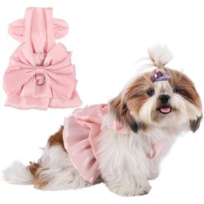Norbi Cute Small Dog Dresses Female Puppy Outfits with Bowknot Spring Summer Princess Dress Birthday Designer Dog Clothes Pink M