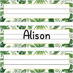 50 Pcs Tropical Leaves Name Tags for Classroom Nameplates for Student Desks Greenery Desk Name Tags Classroom Student Cubbies Locker Labels