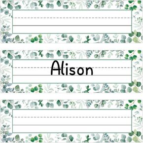 50 Pcs Boho Greenery Name Tags for Classroom Nameplates for Student Desks Eucalyptus Leaves Desk Name Tags Classroom Student Cubbies Locker Labels