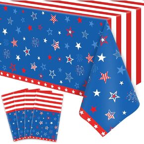 4 Pack Blue Patriotic Tablecloth 4th of July Tablecloth July 4th Decorations American Flag Table Cloth Patriotic Themed Party Supplies Memorial Party Decorations 86 x 51 in
