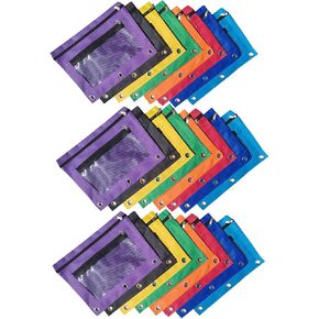 Multipurpose Binder Pencil Pouch 3 Ring Binder Pencil Bag with Clear Window – 24 Pack, Durable Oxford Fabric, 8 Assorted Colors