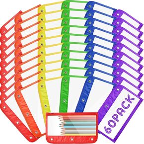 60 Pcs Bulk Clear Pencil Pouch for 3 Ring Binder Zipper Pencil Pouches Multi Color Pencil Case Pencil Bags with Zipper PVC Binder Pencil Case for Office Supplies