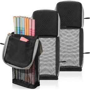 3 Pcs Pencil Pouches for 3 Ring Binder Standing Pencil Cases with Side Elastic Rings, Internal Pocket, and Transparent Mesh Compartment Binder Accessories for Office College Supplies