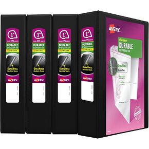 Avery Durable Clear View 3 Ring Binders, 1 Inch EZD Rings, 4-Pack of Black Binders (29960)