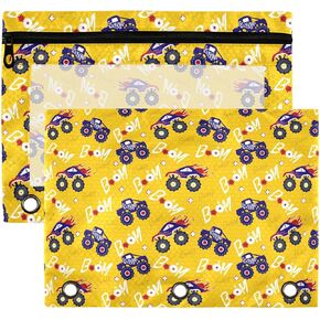Capybara Binder Pouches 3 Ring for Boys Girls School Office College Supplies Cute Strawberry Flowers Doodle Pattern Pencil Pouches Case Bag with Clear Window and Zipper 2 Pack