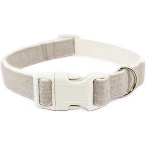 Cotton Hemp Dog Collar Adjustable, Light Blue Dog Collar Soft Natural Fabric with Quick Release, Cute Wedding Puppy Necklace for Small Medium Large Dog, Light Blue-M