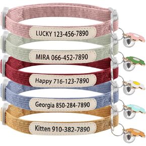 Personalized Cat Collar with Bell - Custom Kitten Breakaway Collars with UV Printed Pet Name and Phone Number Adjustable and Stylish (Corduroy)