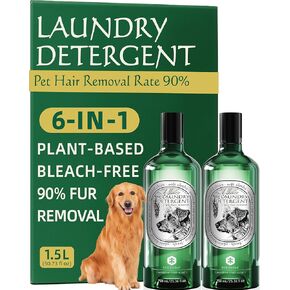 Pet Hair Remover for Laundry, 90% Fur Removal, 6-in-1 Dog Laundry Detergent(Non-Dissolving), Odor & Stain Remover, Cedar Scent, 2-Pack (25 fl oz Each)