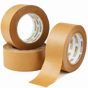 Brown Kraft Paper Tape,130mic x2''x 55Yards,3 Rolls,Writable & Uncoated Kraft Paper Packing Tape for Heavy Duty packaging,Moving,Masking,Carton Sealing,and Shipping,Eco Friendly Biodegradable