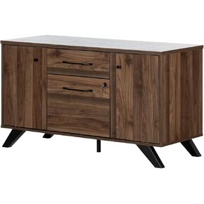African Adventure 2-Drawer Credenza with Doors Natural Walnut - Spacious Storage, Locking File Drawer, Adjustable Shelves, Mid-Century Inspired, 18.5" x 18.5" x 26.75"