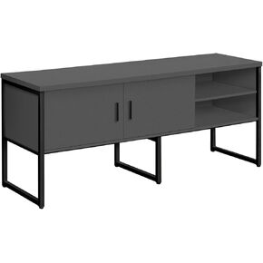 Bohemian Bliss Office Credenza, 72" L, Home Office, Work, Storage Doors, Commercial Grade, Grey Laminate, Black Metal, Contemporary, Modern