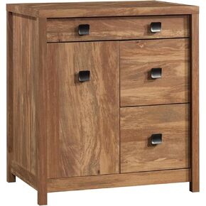 Vogue Small Credenza - 31.732" L x 35.236" H - Three Drawers, Flip-Down Panel, Adjustable Shelf, Sindoori Mango Finish